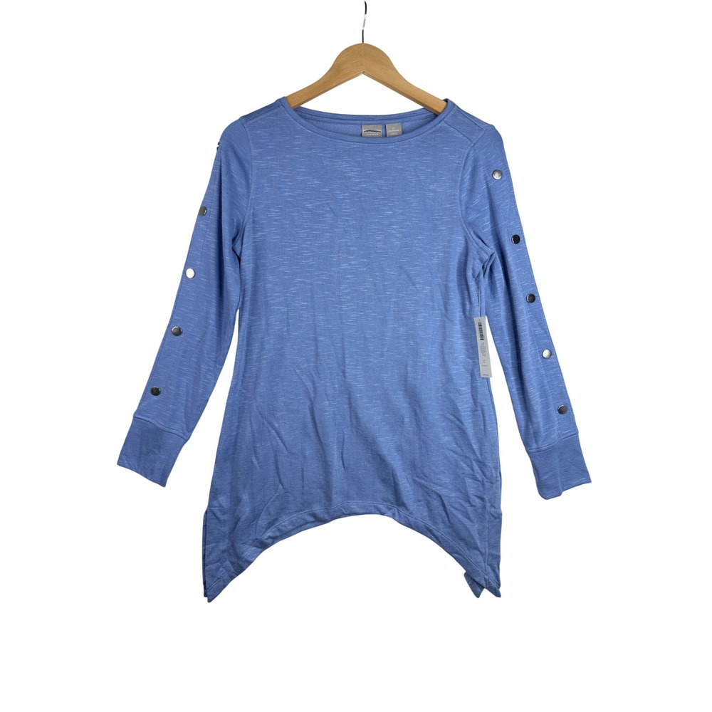 NWT Chico's Handkerchief Hem Accent Button Long Sleeve Top size 0 (US 4/6) Blue